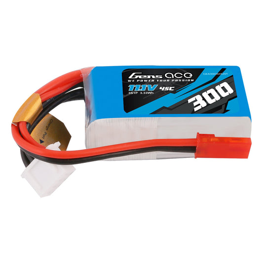 Gens Ace 300 MAh 11.1V 45C 3S1P Lipo Battery Pack With JST Plug