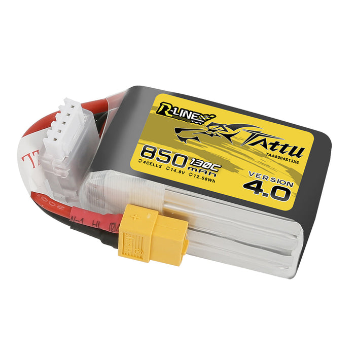 Tattu R-Line Version 4.0 850mAh 14.8V 130C 4S1P Lipo Battery Pack With XT60 Plug