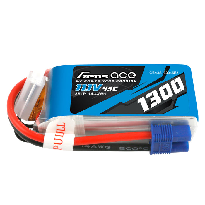 Gens Ace 1300mAh 45C 11.1V 3S1P Lipo Battery Pack With EC3 Plug For RC Plane