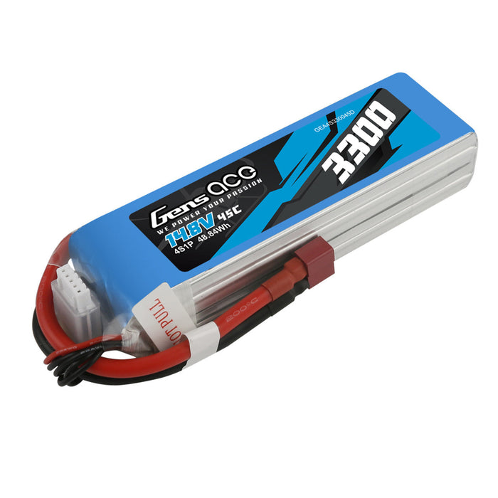 Gens Ace 3300mAh 4s 45C 14.8V Lipo Battery Pack With Deans Plug