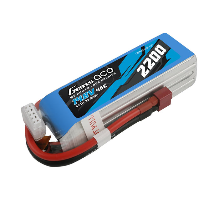 Gens ace 2200mAh 14.8V 45C 4S1P Lipo Battery Pack Deans plug