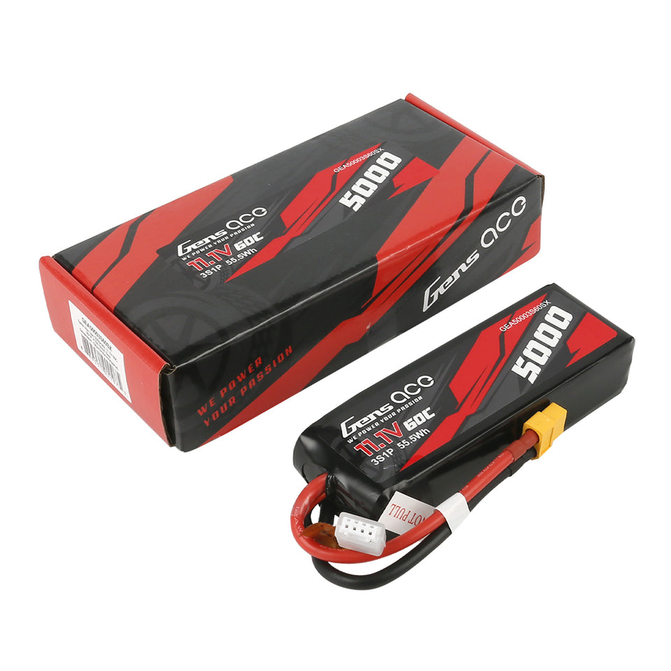 Gens Ace 5000mAh 11.1V 60C 3S1P Short-Size Lipo Battery Pack With XT60 Plug