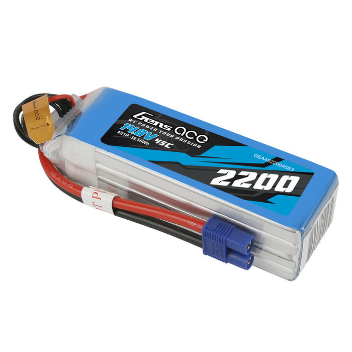 Gens Ace 2200mAh 45C 14.8V 4S1P Lipo Battery Pack With EC3 Plug