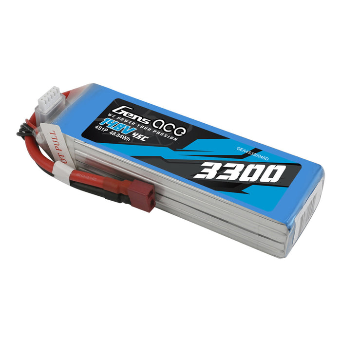 Gens Ace 3300mAh 4s 45C 14.8V Lipo Battery Pack With Deans Plug
