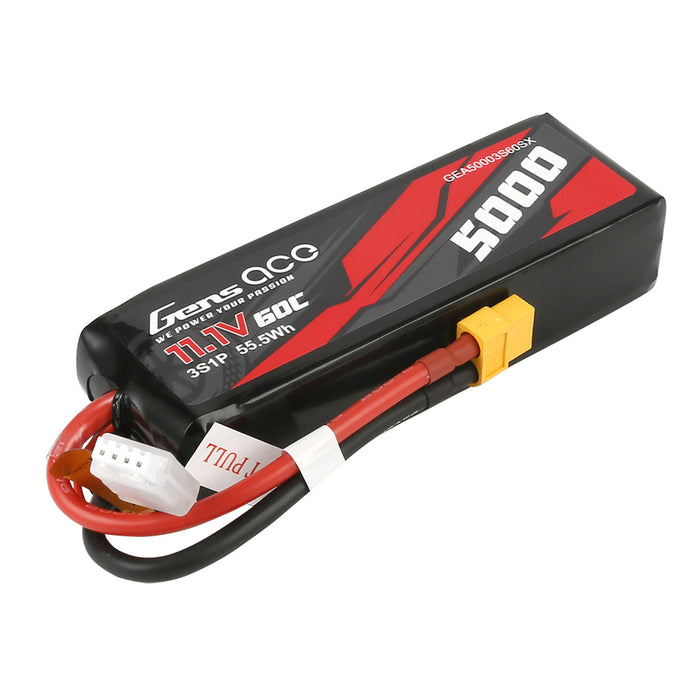 Gens Ace 5000mAh 11.1V 60C 3S1P Short-Size Lipo Battery Pack With XT60 Plug