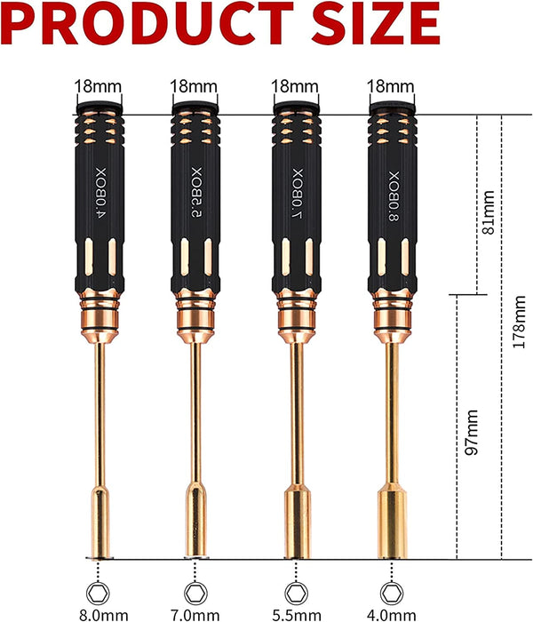 Hex Nut Screw Driver Set Titanium Nitride Coated 4pcs Tools Kit 4.0mm 5.5mm 7.0mm 8.0mm