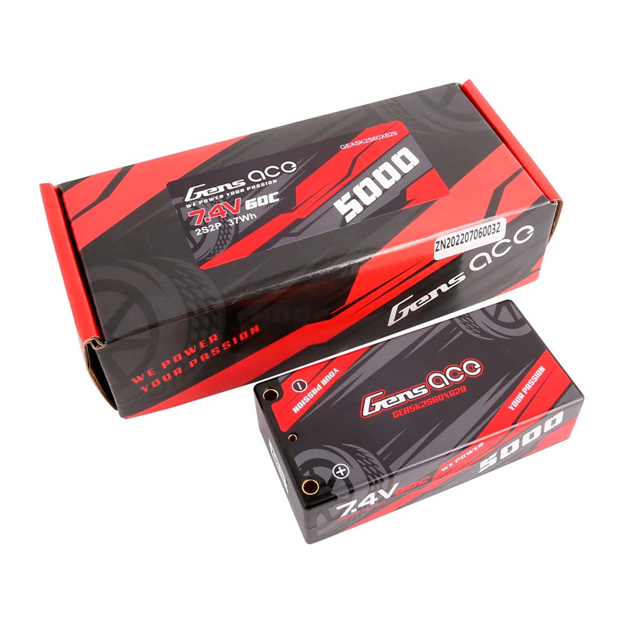 Gens Ace 5000mAh 7.4V 2S2P 60C HardCase Lipo Battery 29# With 4.0mm Bullet To XT60 Plug