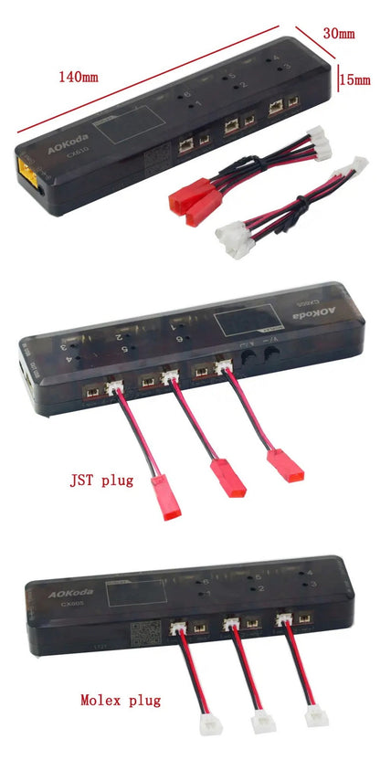 AOKoda CX605 CX610 6CH DC/XT60/USB Battery Charger for 3.7V 1S Lipo Battery - CX610 HV 4.35V