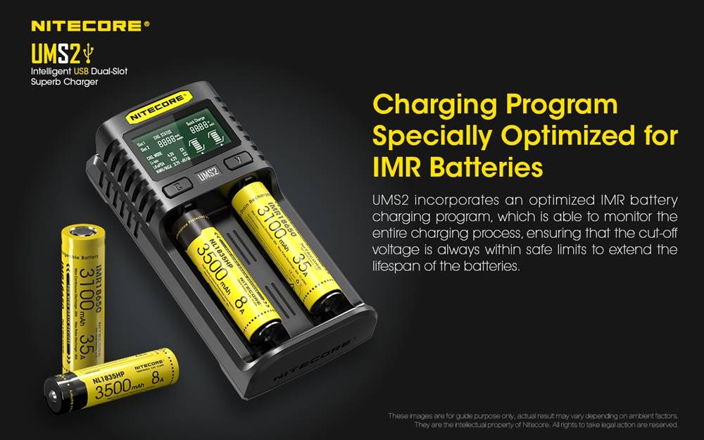 Nitecore UMS2 Dual-Slot USB Fast Charger for 18650 21700 batteries