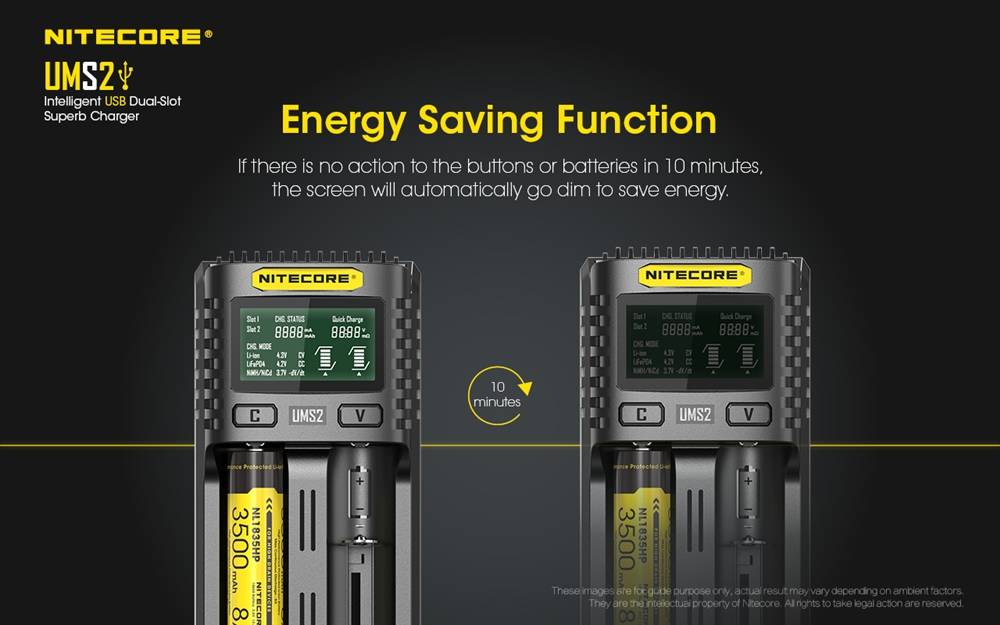 Nitecore UMS2 Dual-Slot USB Fast Charger for 18650 21700 batteries