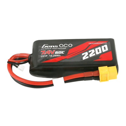 Gens Ace 60C 2S1P 7.4 V 2200mah Lipo Battery Pack With XT60 Plug