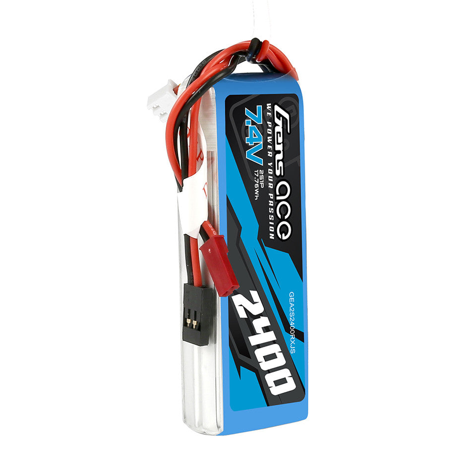 Gens Ace 2400mAh 7.4V RX 2S1P Lipo Battery Pack with JST-SYP plug