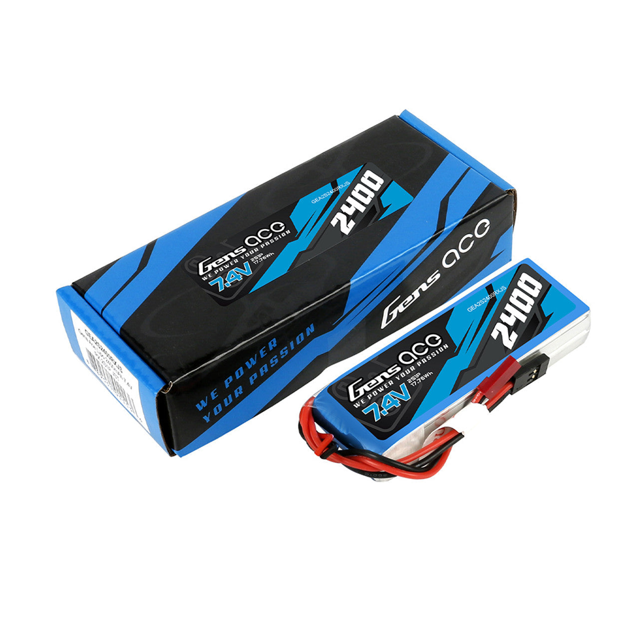 Gens Ace 2400mAh 7.4V RX 2S1P Lipo Battery Pack with JST-SYP plug