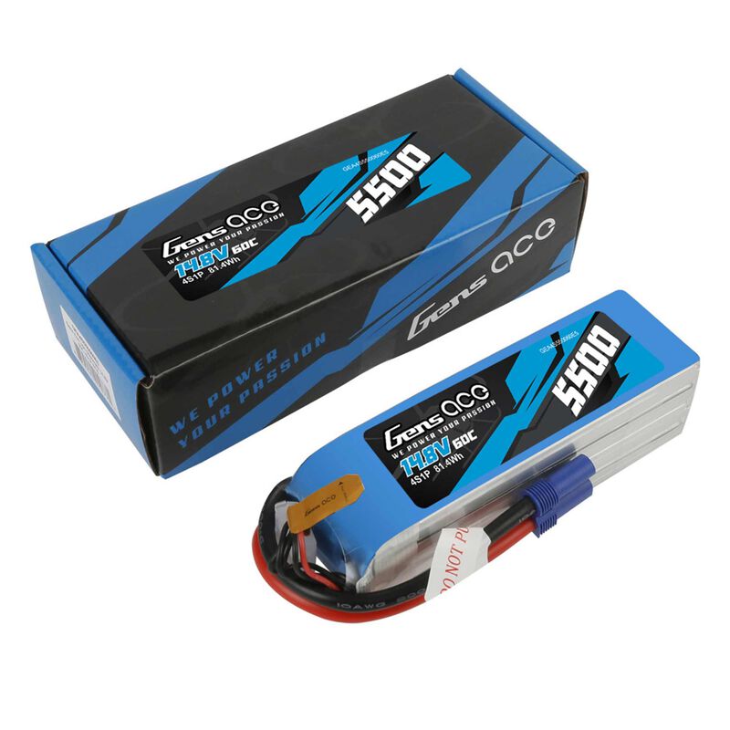 Gens ace 5500mAh 14.8V 60C 4S1P Lipo Battery Pack with EC5 Plug