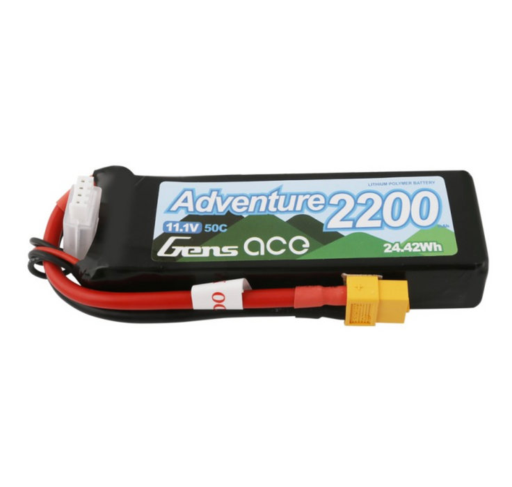 Gens Ace Adventure 2200mAh 3S1P 11.1V 50C Lipo Battery with XT60 Plug for RC Crawler