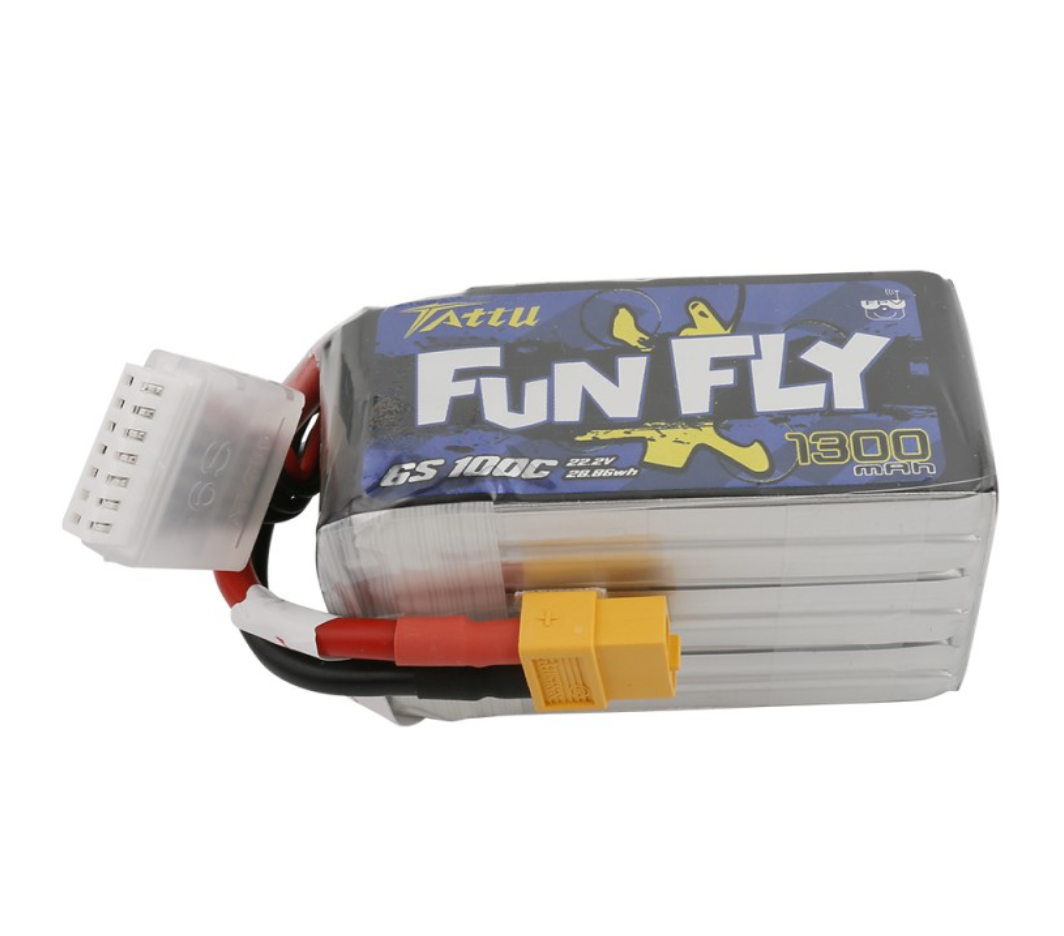 Tattu FunFly 1300mAh 100C 22.2V 6S1P lipo battery pack with XT60 Plug