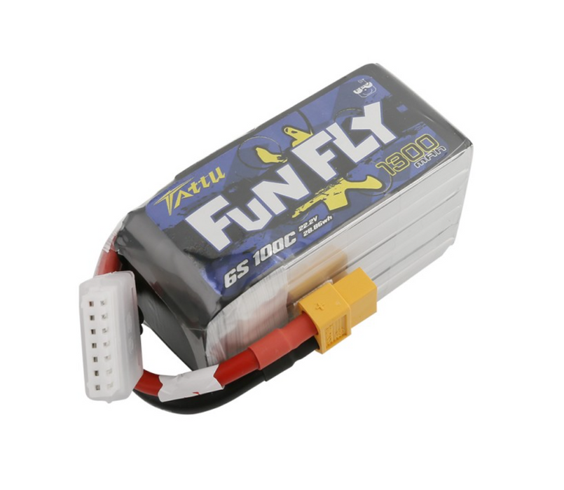 Tattu FunFly 1300mAh 100C 22.2V 6S1P lipo battery pack with XT60 Plug