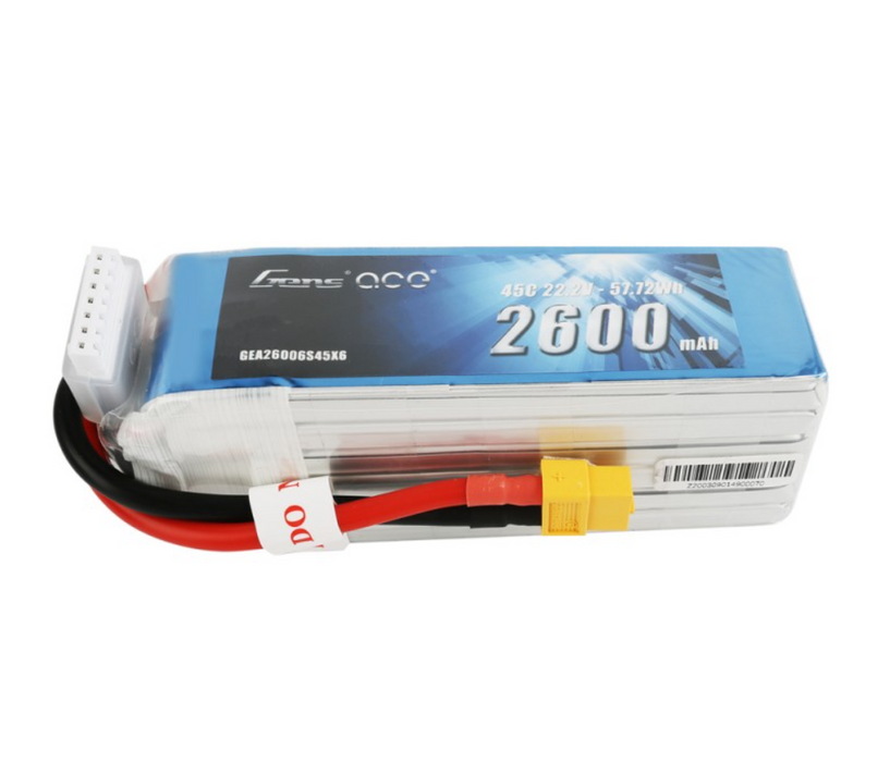 Gens ace 2600mAh 6S 22.2V 45C Lipo Battery Pack with XT60 Plug