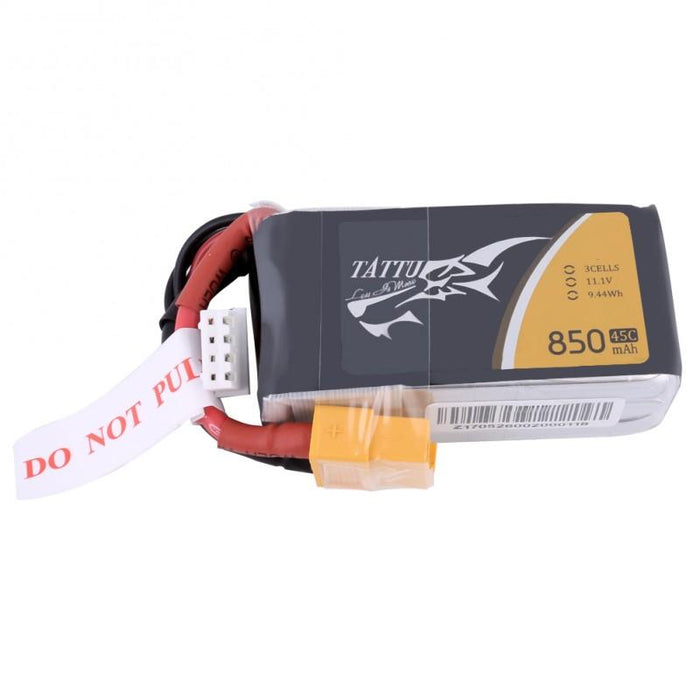 Tattu 850mAh 11.1V 45C 3S1P Lipo Battery Pack with XT60 plug