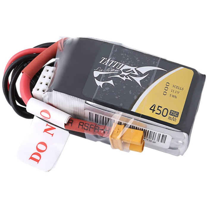 Tattu 11.1V 75C 3S 450mAh Lipo Battery Pack with XT30 plug