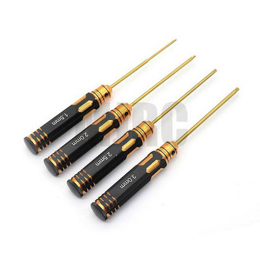 Hex Screw Driver Set Titanium Nitride Coated Tips 4pcs Tools Kit (1.5mm 2.0mm 2.5mm 3.0mm)